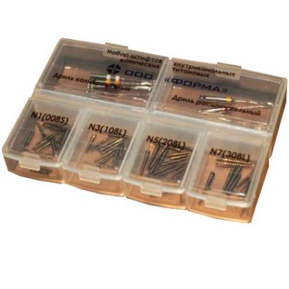 Титановые штифты ФОРМА №3 (80 шт +8 дрилей),  